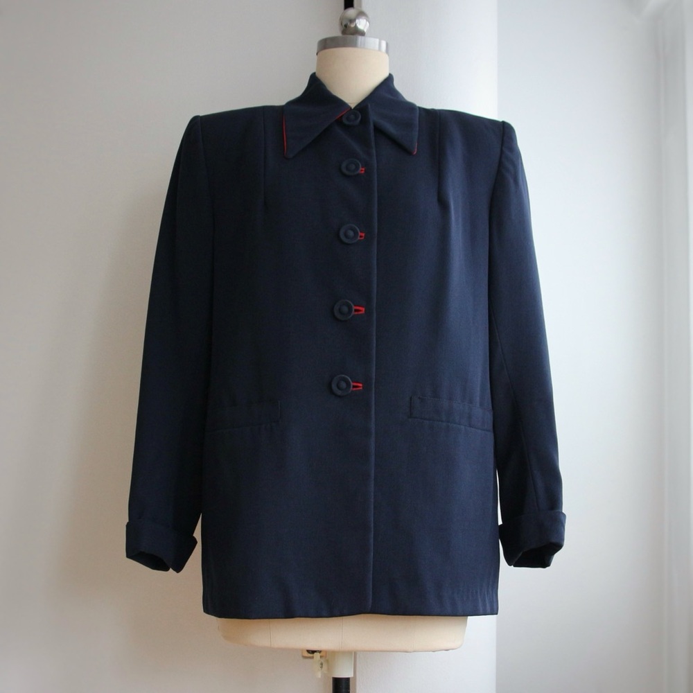 1940's Navy and Red Wool Gabardine Jacket